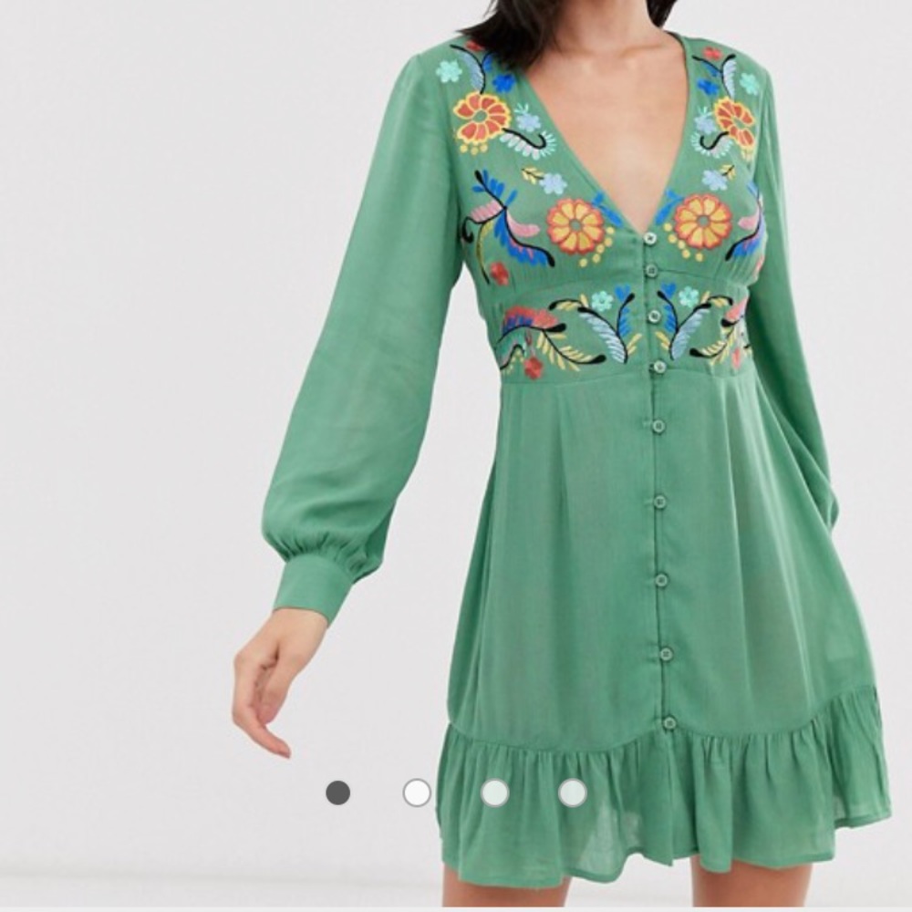 ASOS DESIGN embroidered button through mini dress
